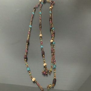 Wood and beaded chain double necklace